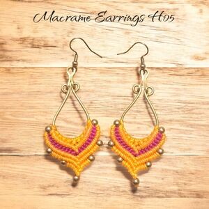 Handcrafted Macrame Earrings - Orange and Pink